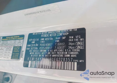 2014 Hyundai Santa Fe Sport 2.4L z USA, uszkodzony, nr VIN 5XYZU3LB1EG228357